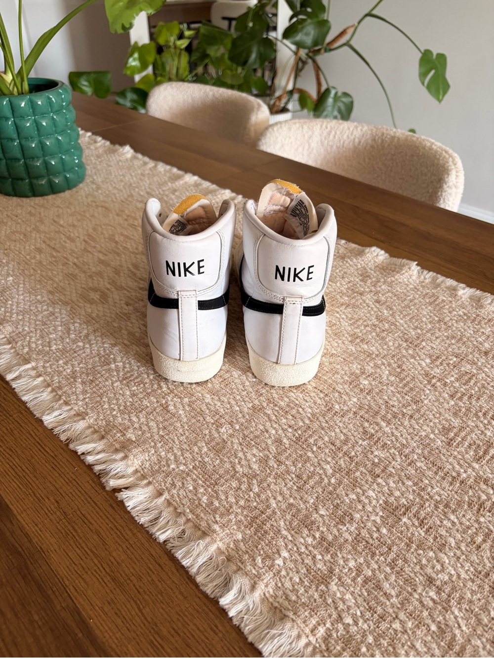 Nike White High-Top Sneakers with Black Swoosh - Picture 5 of 5